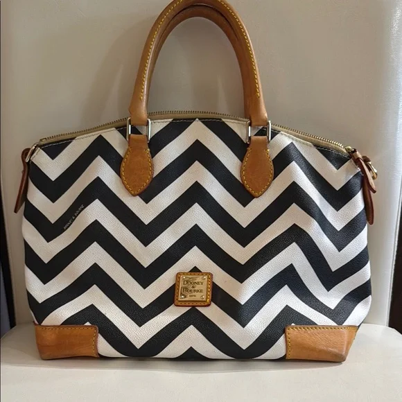 Dooney & Bourke Black and White Chevron Satchel - Picture 1 of 9